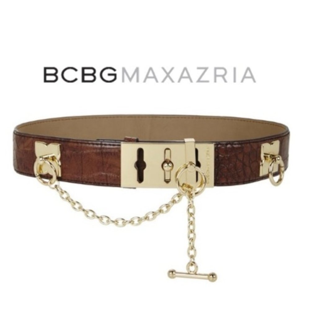 BCBG TOGGLE BELT, BROWN/GOLD, SIZE SMALL